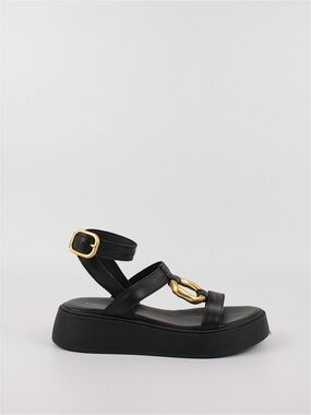AZARAYAH Strappy Black Platform Ankle-Strap Sandal with Gold Accent Size 10